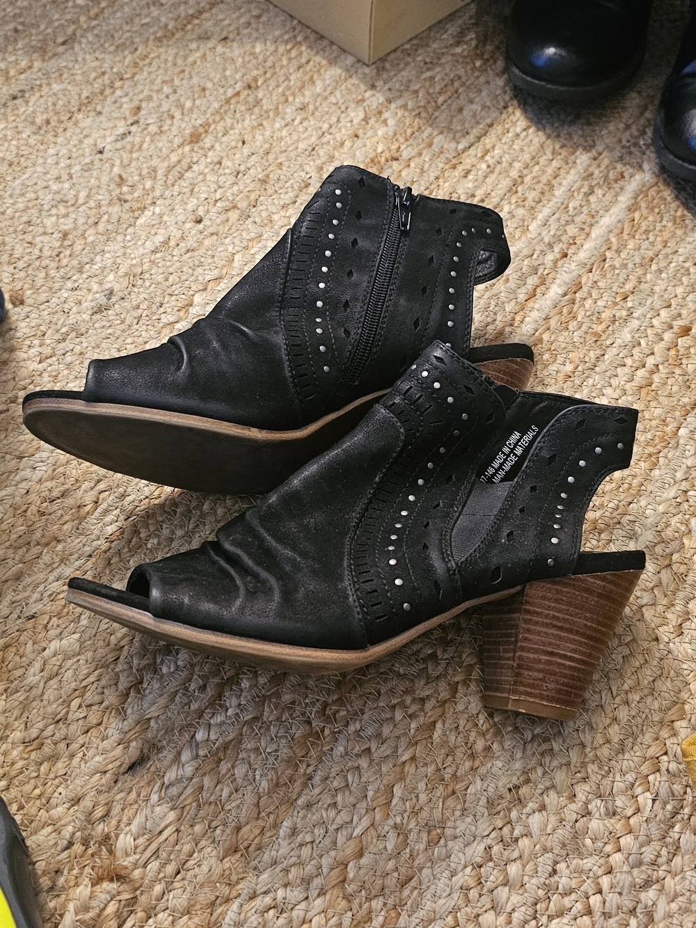 BareTraps Black Open-Toe Studded Ankle Booties